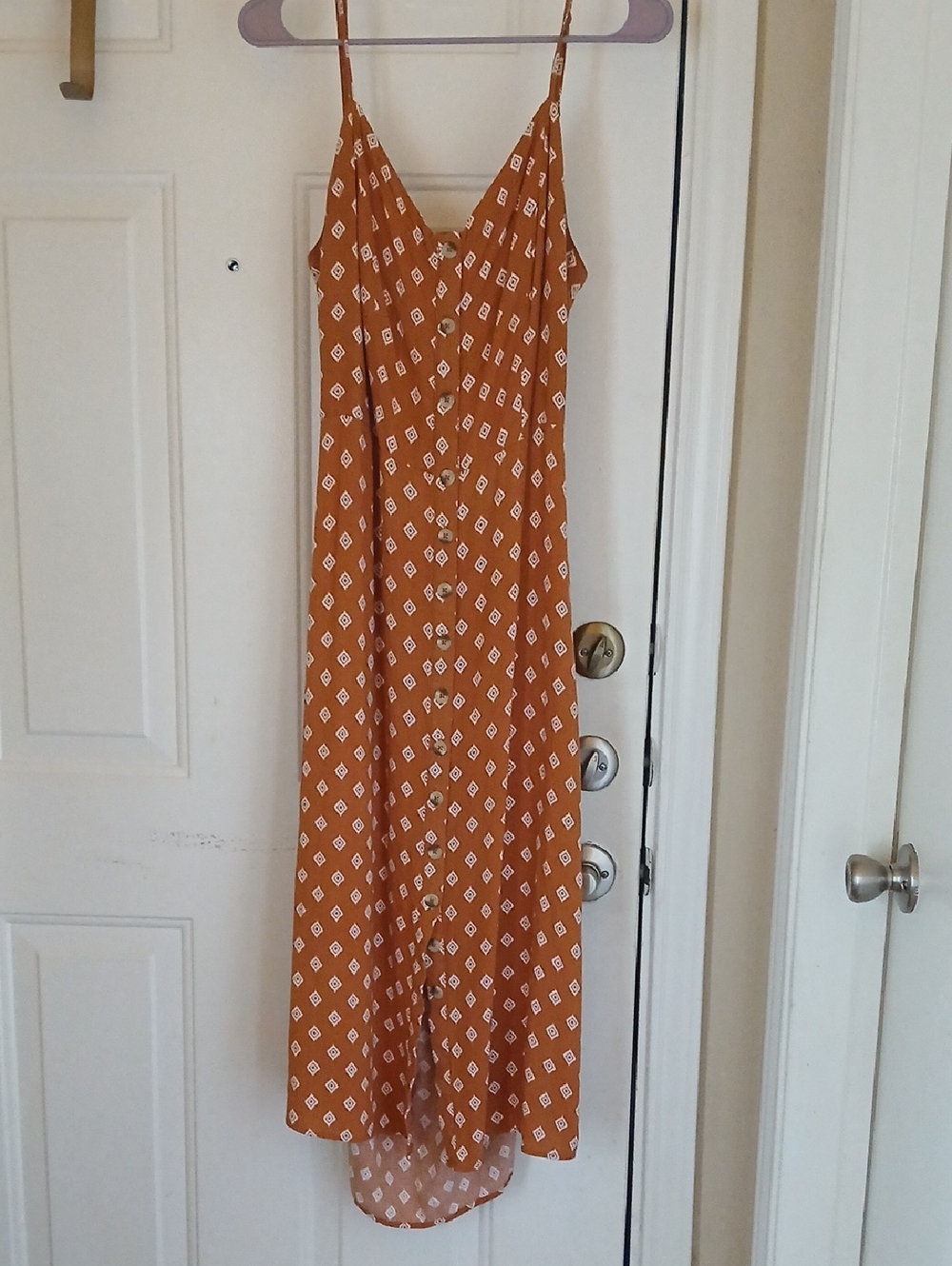 Rust Orange Printed Spaghetti-Strap Midi/Maxi Dress